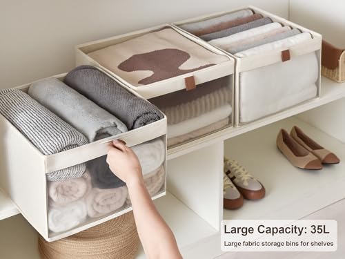 StorageWorks Closet Storage Bins with Clear Window, Beige, 3-Pack - Image 2