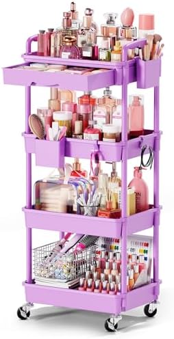 Goovilla Rolling Makeup Organizer Cart with Removable Drawer, 4 Tier Purple by Goovilla