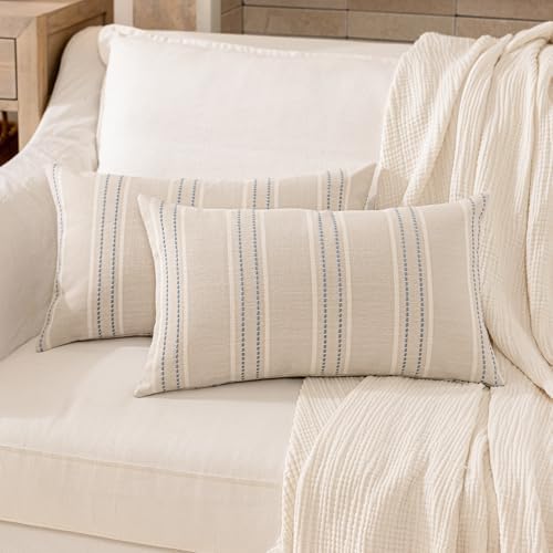 Hckot Stripe Throw Pillow Covers 12x24 Lumbar Dusty Blue Pillow Covers - Image 2
