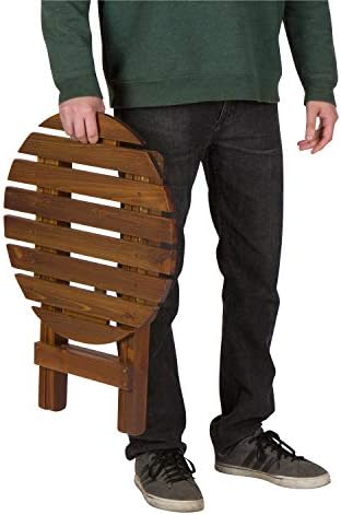 Shine Company Round Wooden Folding Solid Wood Side Table, Outdoor Adirondack Small Patio Table, Oak - Image 5