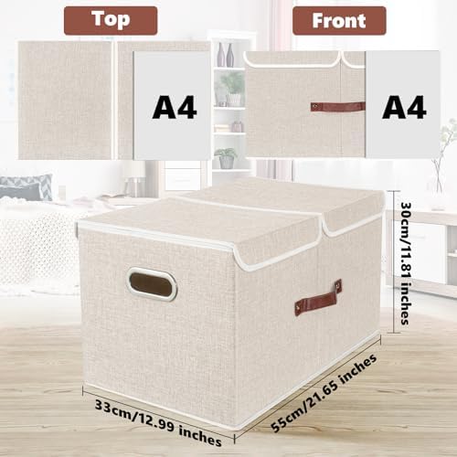 TYEERS Extra Large Collapsible Storage Bins with Lids and Compartments, Washable, Fabric Storage Boxes, 21.7x13x11.8 inches, 2 Pack, Beige - Image 2