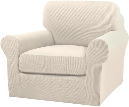 Turquoize 2 Piece Chair Covers for Living Room Armchair Couch Cover with Individual Cushion Covers Furniture Cover for Chairs (Chair,BiscottiBeige) by Turquoize