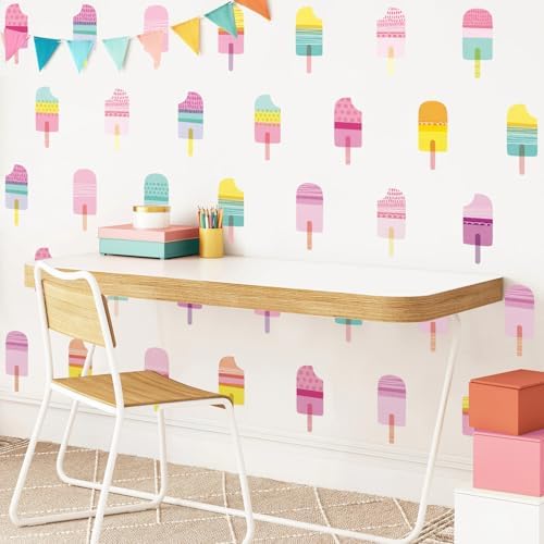 48 Pcs Ice Cream Wall Decals for Kids Room, Peel and Stick Sweet Treats Wall Sticker, Multicolor Dessert Designs Wall Decor for Nursery Playroom Classroom Bedroom School by Kasubeso