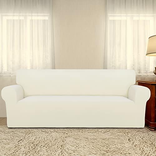 PureFit Stretch Oversized Couch Covers Fleece Sofa Slipcovers Ivory - Image 2