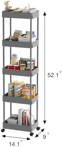Sooyee 5-Tier Plastic Rolling Utility Cart with Wheels, Grey - Image 5