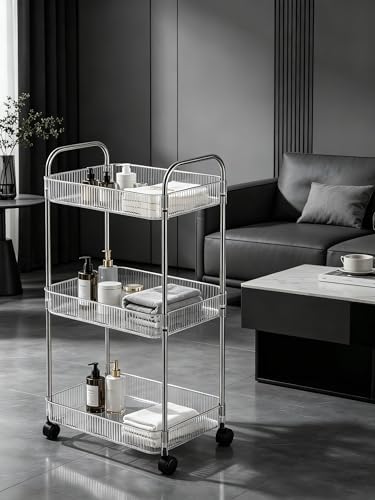 Sooyee Clear 3-Tier Plastic Rolling Utility Cart with Wheels - Image 2