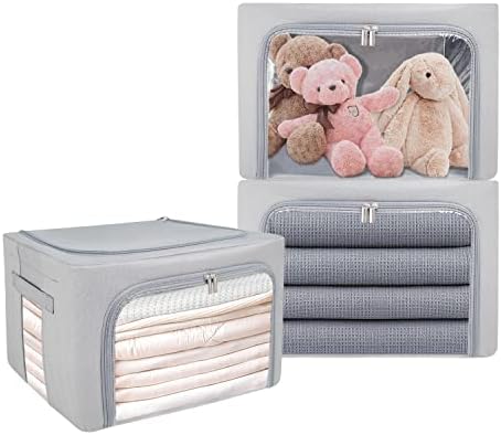 UUBEMM Clothes Storage Bins with Foldable Sturdy Frame,Stackable Storage Box for Closet Shelf Organizers for Seasonal Clothing,Blankets,Towel Bed Sheets,Toys Gift Others (Medium -40L x3PACK, Grey) by UUBEMM
