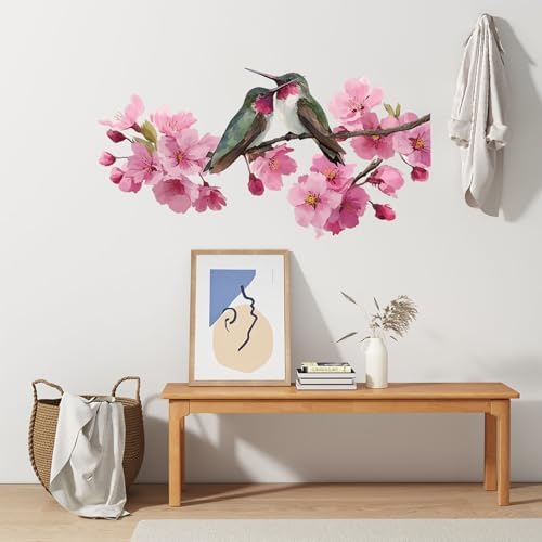 ANNA QUEEN Hummingbird & Cherry Blossom Wall Decals | Peel and Stick Spring Floral Wall Stickers – Removable Watercolor Bird Branch Vinyl Wall Art for Bedroom, Living Room, Nursery & Window Décor - Image 7