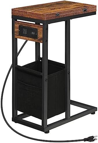 HOOBRO C Shaped Side Table with Charging Station, Foldable End Table by HOOBRO