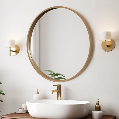 WallBeyond Round Wood Mirror 24" Circle Wall Mirror for Bathroom Round Wall Mirror for Wall Decor, Vanity, Entryway Living Room, Honey by WallBeyond