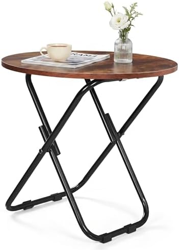 VECELO 17.7" Folding Table Set of 2, Small Round Patio Outdoor Side Table, Foldable Wooden Table with Weather Resistant Steel Frame, Patio Table for Camping Picnic Garden Living Room Bedroom - Image 6