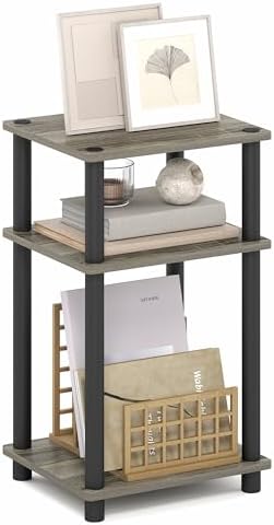 Furinno Turn-N-Tube 3-Tier Toolless Side Table, Compact, Grey Oak by Furinno-FitsYourSpaceFitsYourBudget