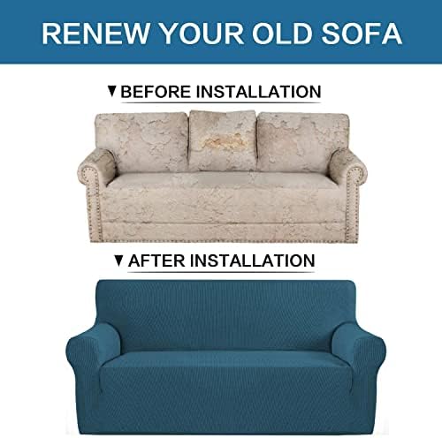 H.VERSAILTEX Stretch Couch Covers for 3 Cushion Couch Sofa Slip Covers for Living Room Feature Thick Checked Jacquard Fabric with Elastic Bottom, Sofa Large - Deep Teal - Image 6