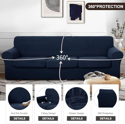 U-NICE HOME 4 Pieces Oversized Stretch Couch Cover Slipcover, Navy - Image 4