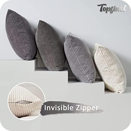 Topfinel Euro Shams Decorative Throw Pillows Covers for Bedroom,Large Cream Grey Fluffy Corduroy Western Home Decor Cushion Cases,Soft Neutral Gray Shams Set of 4 26x26 Inch - Image 2