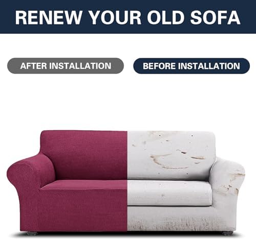 Cupuamon 2026 New Stretch Oversized Sofa Slipcovers Couch Sofa Cover for 4 Seater Furniture Protector Covers with Elastic Bottom Jacquard Fabric Small Checks for Pets, Kids - Wine - Image 5