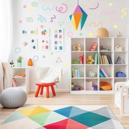 200 PCS Peel & Stick Removable Pastel Abstract Geometric Wall Decals | 10 Sheets Vinyl Wall Stickers in Mixed Size Shapes (1.8–5.7 in) for Nursery, Kids Room, Bedroom, Playroom & Home Decor by Qaxrocyn
