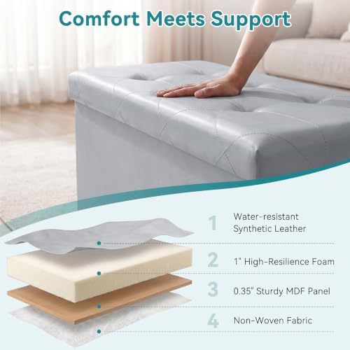 OLIXIS 43 Inch Foldable Storage Ottoman Bench, End of Bed Storage Bench - Image 5