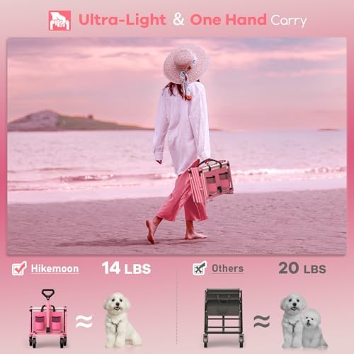 HIKEMOON 34'' Extra Long Folding Portable Wagon Cart, 120L 360LBS Pink - Image 4