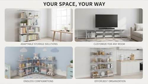 12-Cube Storage Organizer Metal Wire Shelf for Closet Office White - Image 4