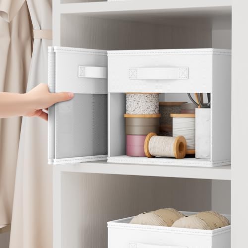 DIMJ Cube Bins, 12.2-Inch Storage Bins Cubes with Window, 6 Packs Collapsible Storage Bins with Handles, Closet Storage Baskets for Organizing Living Room, Office, 6 Pack,White - Image 3