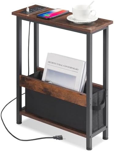 Slim Charging End Table with Storage - For Small Spaces and Bedroom by BAMGROW