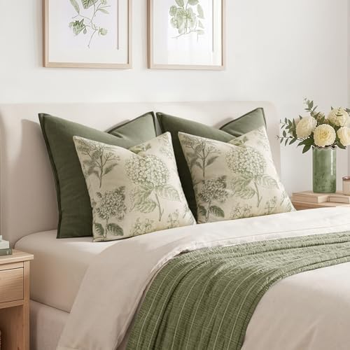 Set of 2 Decorative Floral Pillow Covers 18x18 Inch Sage Green - Image 6
