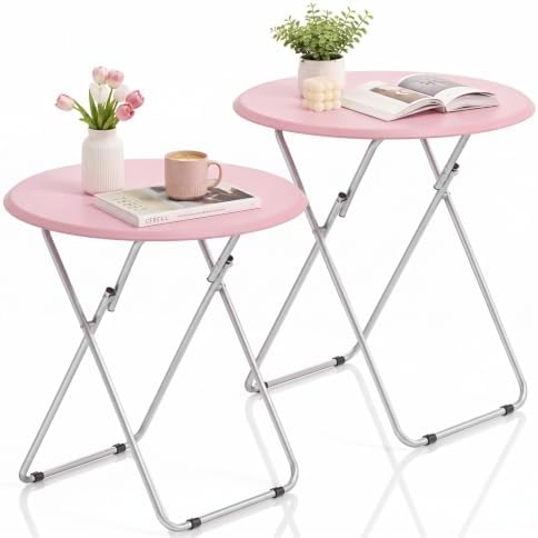 TV Tray Table Set, Folding TV trays Portable Table on Couch, Round&Pink by Fleecy+day