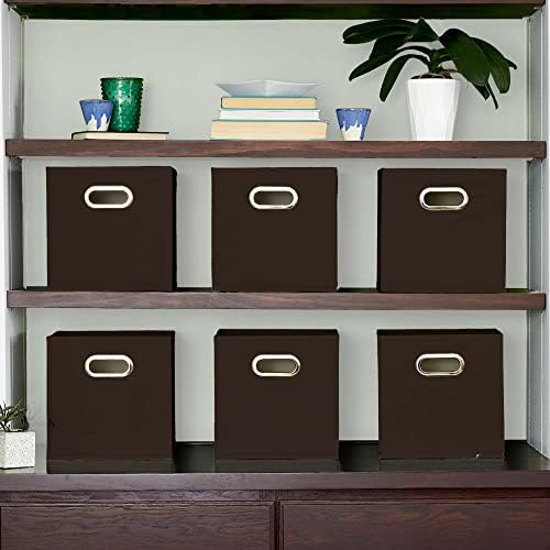 Household Essentials Fabric Storage Bins in Strong Poly‑Woven Fabric with Sturdy Chipboard Sides, and Grommet Front Handle, Brown, Set of 6 - Image 3