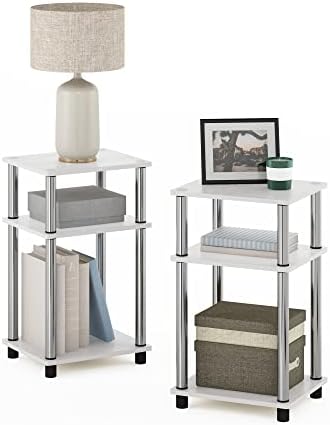 Furinno JUST Toolless 3-Tier Side Table Set of 2, Open Shelf, White Oak by Furinno-FitsYourSpaceFitsYourBudget