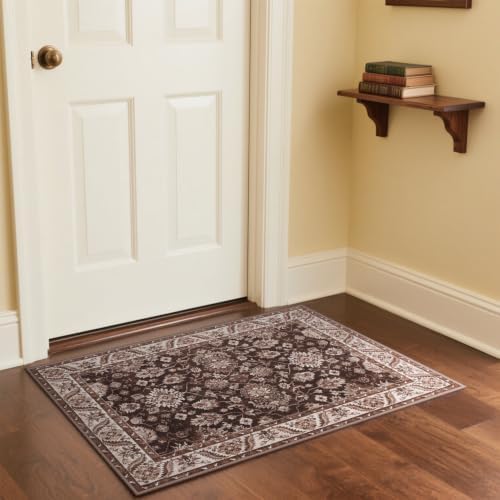 Hanples 2x3 Washable Rugs for Entryway, Vintage Floral Door Mat, Rust - Image 3