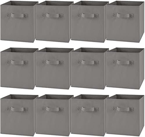 Yinder 12 Pcs Cube Storage Bin Grey 10.5''x10.5''x11'' Storage Bins for Playroom Decor Colorful Bins for Kids Foldable Baskets for Nursery Organizer Boxes Fabric Boxes by Yinder