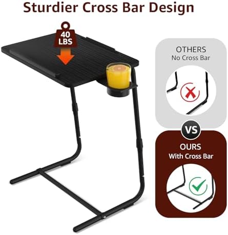 TV Trays Set of 4 - Folding TV Tray Adjustable Dinner Trays for Eating On Couch Wooden Tables Mate Stand Foldable Black Desk with Cup Holder Portable - Image 7