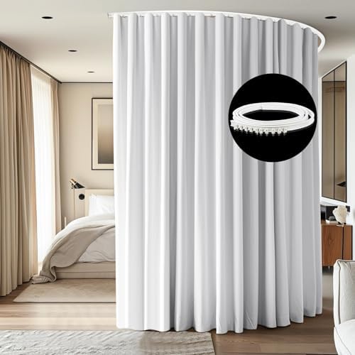 Room Divider Ceiling Mounted Curtains Track Sets Extra Wide Blackout Curtain Flexible Tracks for Bedroom Privacy Partition Separator, 1 Panel White Drape and White Rail, W12.5 x H9ft by CBSROROHome
