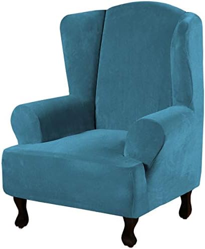 H.VERSAILTEX Wingback Chair Covers Velvet Plush Wing Chair Slipcover 1 Piece High Stretch Wing Back Chair Slipcovers Sofa Cover Furniture Cover with Elastic Bottom, Peacock Blue by HVERSAILTEX