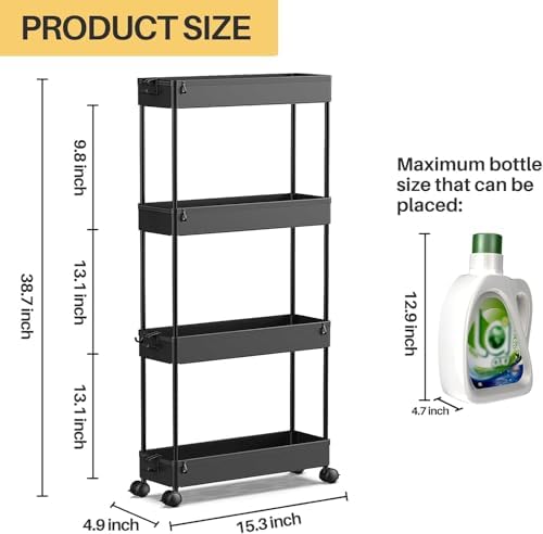 SPACEKEEPER Slim Rolling Storage Cart, 4 Tier Bathroom Cart Organizer,Black - Image 4