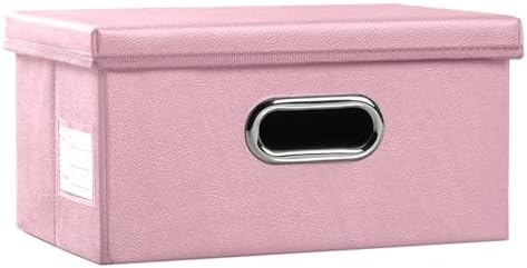 PRANDOM Collapsible Storage Box with Lid [1-Pack] Leather Fabric Foldable Storage Bin Organizer Container Basket Cube with Cover for Home Bedroom Closet Office Nursery Pink (13.6x9.6x6.9) by Prandom