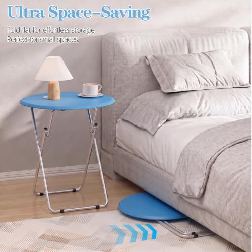 Folding TV Tray Table, Round TV Dinner Trays on Couch, Blue - Image 5