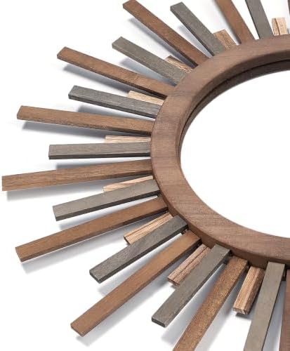 24 Inch Boho Sunburst Mirror, Decorative Rustic Farmhouse Wall Decor for Living Room, Bedroom, Bathroom, Hallway - Tricolor Wood Frame - Image 6