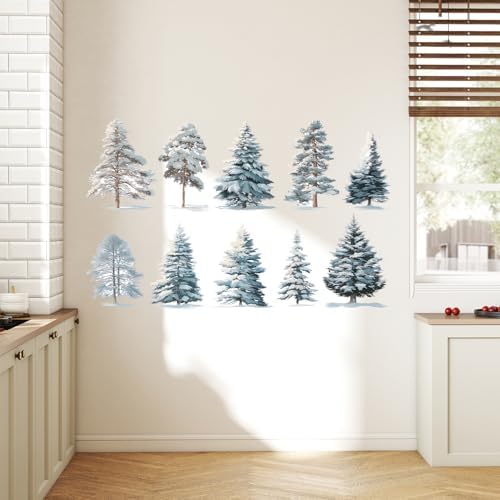 ANNA QUEEN Winter Snow Tree Wall Decals | Peel and Stick Forest Wall Stickers – Removable Watercolor Pine Tree Vinyl Wall Art for Living Room, Bedroom, Nursery & Christmas Winter Décor - Image 4