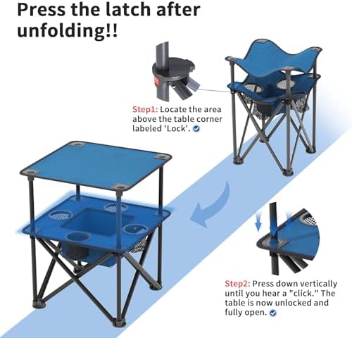 Folding Camping Table, Portable Outdoor Picnic Table, Lightweight Square Camp Table with Built-in 4 Cup Holders Food Basket and Travel Bag for Barbeque Beach Camping and Tailgate Blue - Image 5