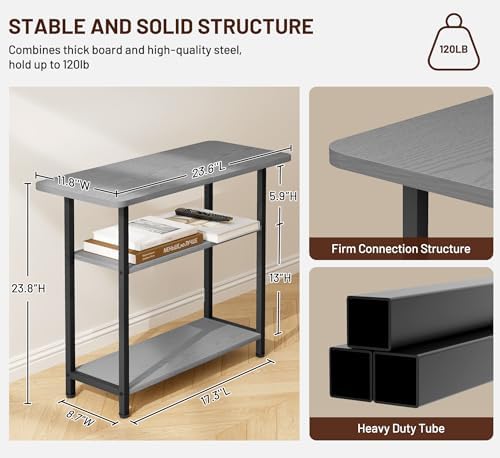 SLEEPING LAMB Side Table for Living Room, 3-Tier End Table for Small Space with Wide Storage Tabletop, Narrow Nightstand for Bedroom, Sofa Couch, Grey - Image 6