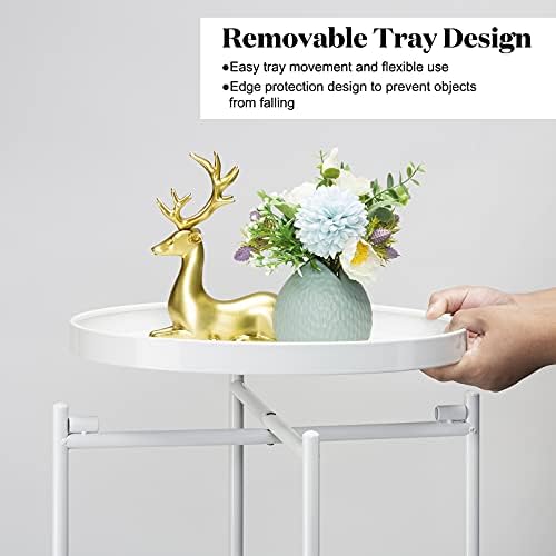 Danpinera 2 Tier Metal Side Table with Removable Tray - Round Accent Table, Anti-Rust White Nightstand for Bedroom, Balcony, Patio - Image 4