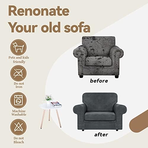 WEERRW Velvet Stretch 2 Pieces Chair Sofa Slipcovers Washable, Dark Grey - Image 5