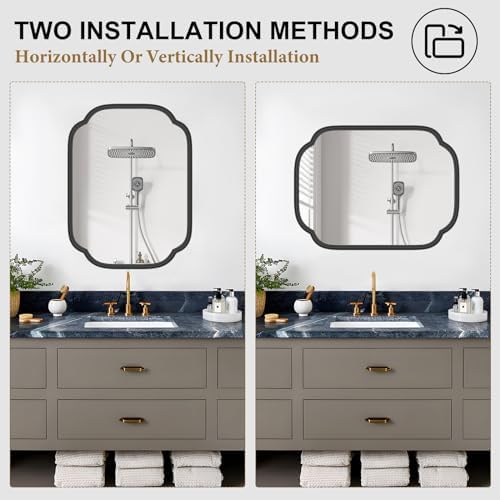 Ferytange Black Bathroom Mirror for Wall, 18" x 24" Rectangular Wall Mirror for Bathroom Metal Frame Farmhouse Rounded Corner Wall Mirror (Horizontal/Vertical) - Image 5