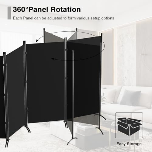 Room Divider 6-Panel Privacy Screen, Portable Screen Steel Frame with Hook&Loop for Home, Office, Classroom, Studio, Meeting (Black) - Image 5