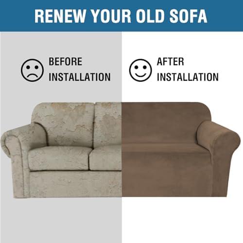 H.VERSAILTEX Stretch Velvet Sofa Covers for 3 Cushion Couch Covers Furniture Protector Soft with Non Slip Elastic Bottom, Crafted from Thick Comfy Rich Velour (Sofa 72"-90", Coco Mocha) - Image 5
