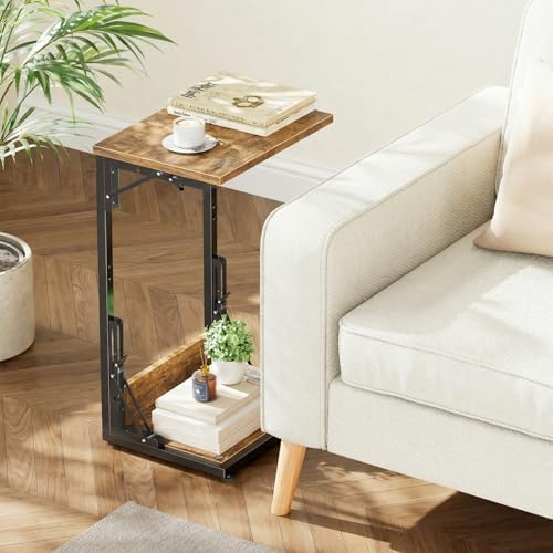 Simple Trending C Shaped End Table, Folding TV Tray Table, Side Table for Living Bedroom, Rustic Brown - Image 6