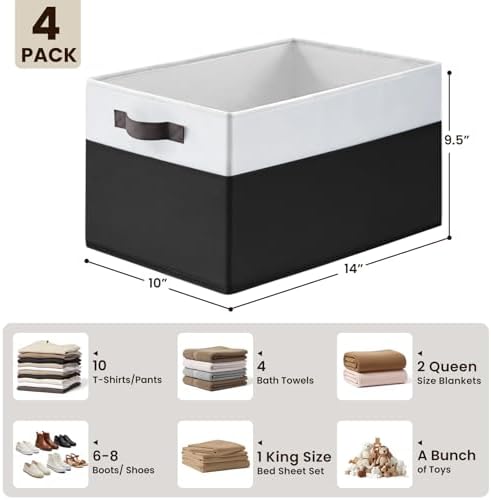 Criusia Large Storage Bins for Shelves 4 Pack, Closet Storage Baskets for Clothes Blanket Beddings Towels, Collapsible Fabric Closet Organizer Bins with Handles/ Laundry Room Organization - Image 2