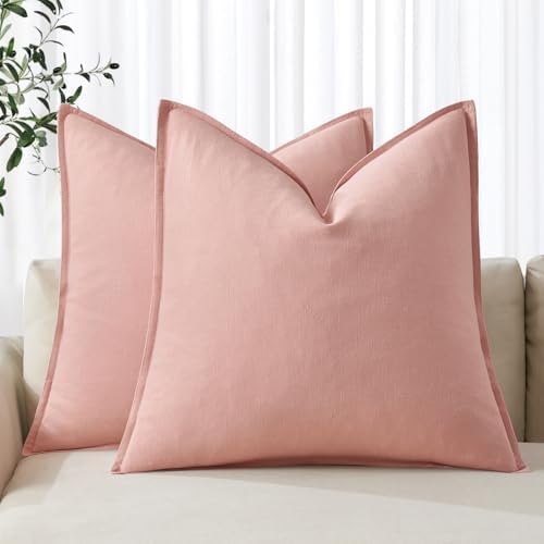 MIULEE Decorative Linen Pillow Covers 20x20 Inch Pink by MIULEE